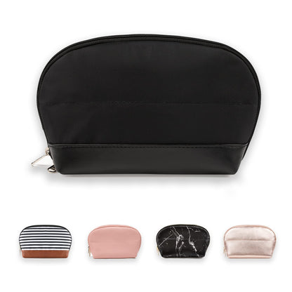Small Makeup Bag, 2 Layers Travel Make up Organizer Bag with Makeup Brush Holder, Portable Cosmetic Bag for Women/Girls, Blue Flower