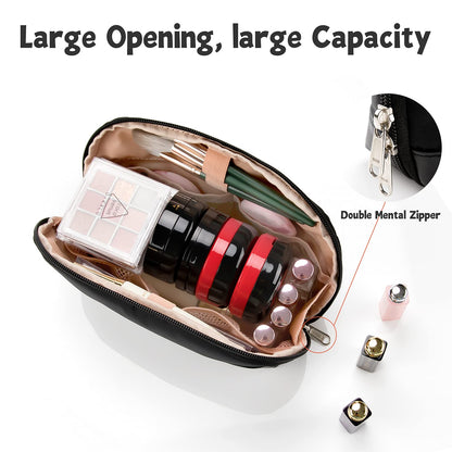 Small Makeup Bag, 2 Layers Travel Make up Organizer Bag with Makeup Brush Holder, Portable Cosmetic Bag for Women/Girls, Blue Flower