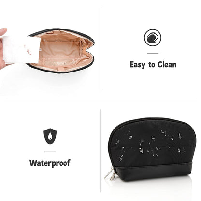 Small Makeup Bag, 2 Layers Travel Make up Organizer Bag with Makeup Brush Holder, Portable Cosmetic Bag for Women/Girls, Blue Flower