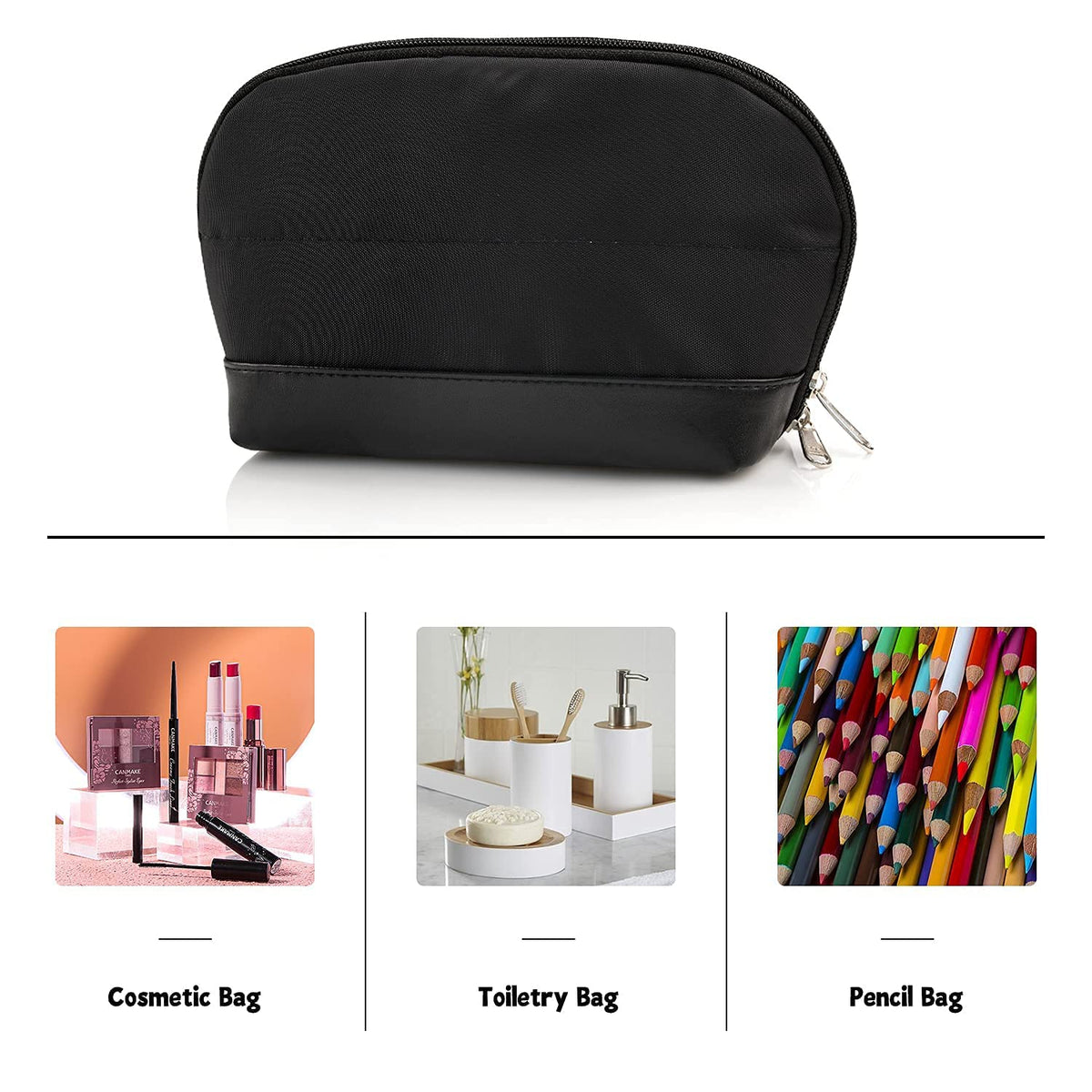 Small Makeup Bag, 2 Layers Travel Make up Organizer Bag with Makeup Brush Holder, Portable Cosmetic Bag for Women/Girls, Blue Flower