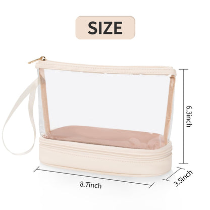 Small Makeup Bag, 2 Layers Travel Make up Organizer Bag with Makeup Brush Holder, Portable Cosmetic Bag for Women/Girls, Blue Flower