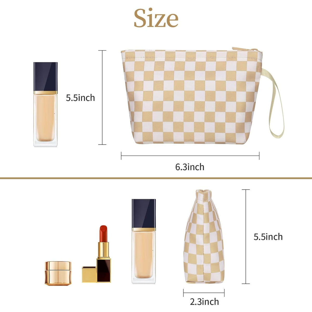 Small Makeup Bag, 2 Layers Travel Make up Organizer Bag with Makeup Brush Holder, Portable Cosmetic Bag for Women/Girls, Blue Flower