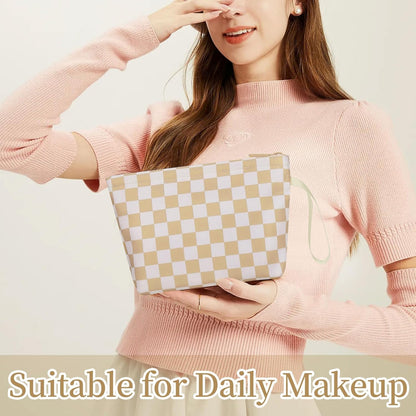 Small Makeup Bag, 2 Layers Travel Make up Organizer Bag with Makeup Brush Holder, Portable Cosmetic Bag for Women/Girls, Blue Flower