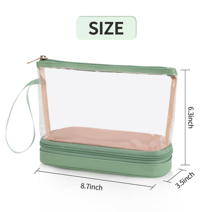 Small Makeup Bag, 2 Layers Travel Make up Organizer Bag with Makeup Brush Holder, Portable Cosmetic Bag for Women/Girls, Blue Flower