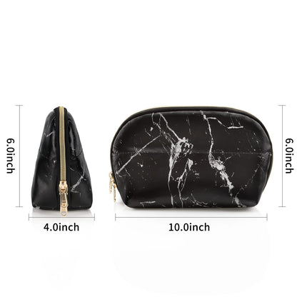 Small Makeup Bag, 2 Layers Travel Make up Organizer Bag with Makeup Brush Holder, Portable Cosmetic Bag for Women/Girls, Blue Flower