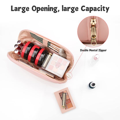 Small Makeup Bag, 2 Layers Travel Make up Organizer Bag with Makeup Brush Holder, Portable Cosmetic Bag for Women/Girls, Blue Flower