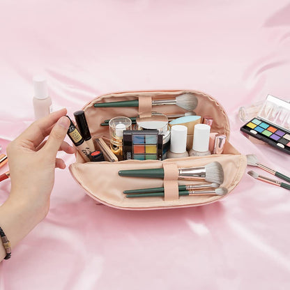 Small Makeup Bag, 2 Layers Travel Make up Organizer Bag with Makeup Brush Holder, Portable Cosmetic Bag for Women/Girls, Blue Flower