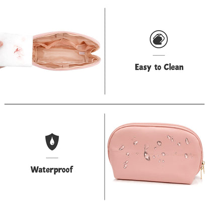 Small Makeup Bag, 2 Layers Travel Make up Organizer Bag with Makeup Brush Holder, Portable Cosmetic Bag for Women/Girls, Blue Flower