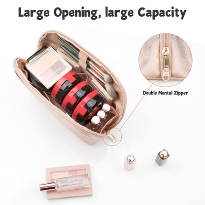 Small Makeup Bag, 2 Layers Travel Make up Organizer Bag with Makeup Brush Holder, Portable Cosmetic Bag for Women/Girls, Blue Flower