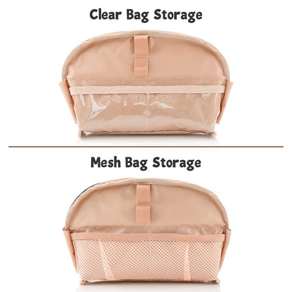 Small Makeup Bag, 2 Layers Travel Make up Organizer Bag with Makeup Brush Holder, Portable Cosmetic Bag for Women/Girls, Blue Flower