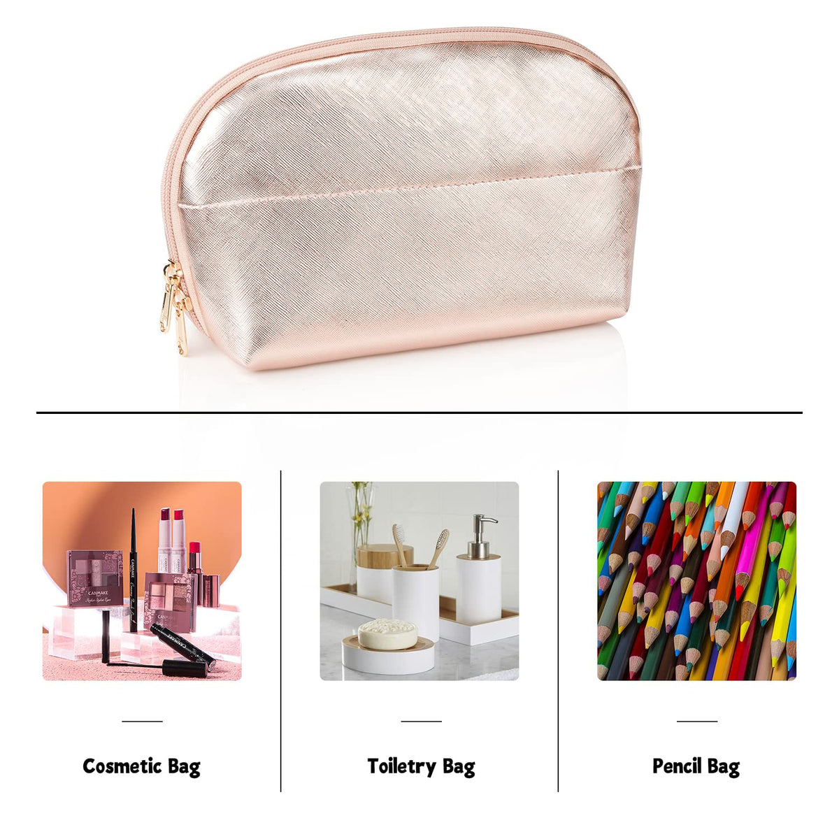 Small Makeup Bag, 2 Layers Travel Make up Organizer Bag with Makeup Brush Holder, Portable Cosmetic Bag for Women/Girls, Blue Flower