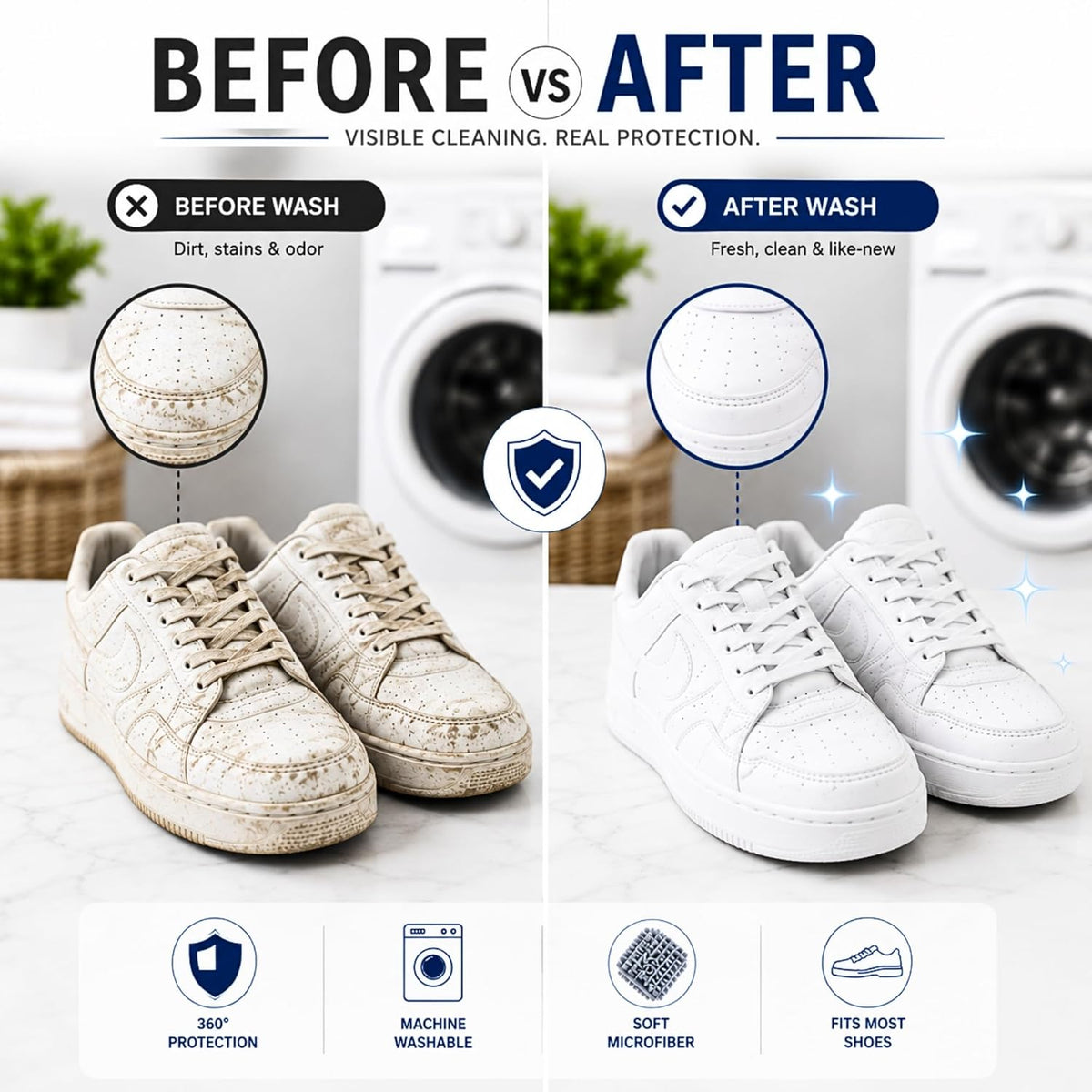 Shoe Washing Machine Bag for Wash & Dry, 4-in-1 Kit 2 Chenille Sneaker Laundry Bags + 2 Dust Bags, Self-Locking Zipper