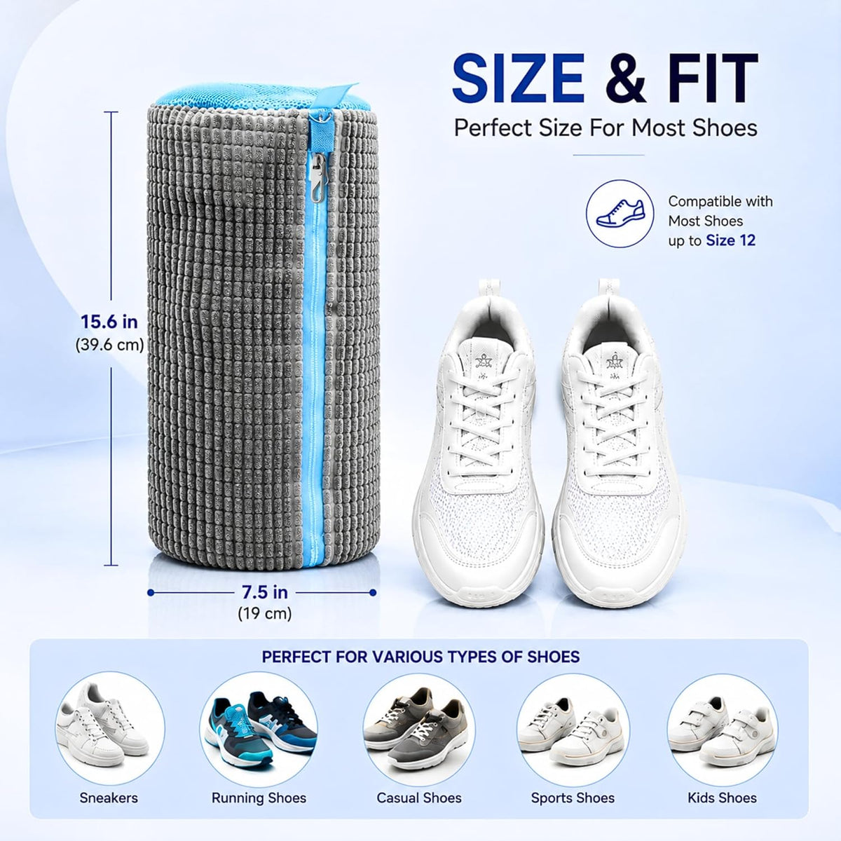 Shoe Washing Machine Bag for Wash & Dry, 4-in-1 Kit 2 Chenille Sneaker Laundry Bags + 2 Dust Bags, Self-Locking Zipper