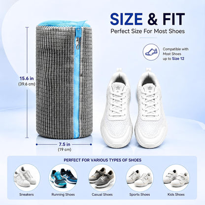 Shoe Washing Machine Bag for Wash & Dry, 4-in-1 Kit 2 Chenille Sneaker Laundry Bags + 2 Dust Bags, Self-Locking Zipper