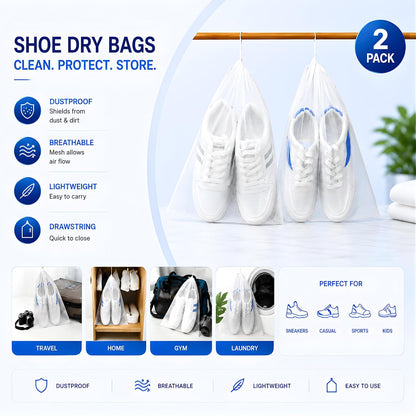 Shoe Washing Machine Bag for Wash & Dry, 4-in-1 Kit 2 Chenille Sneaker Laundry Bags + 2 Dust Bags, Self-Locking Zipper
