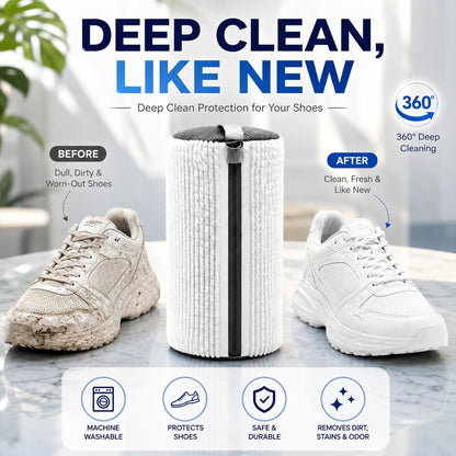 Shoe Washing Machine Bag for Wash & Dry, 4-in-1 Kit 2 Chenille Sneaker Laundry Bags + 2 Dust Bags, Self-Locking Zipper