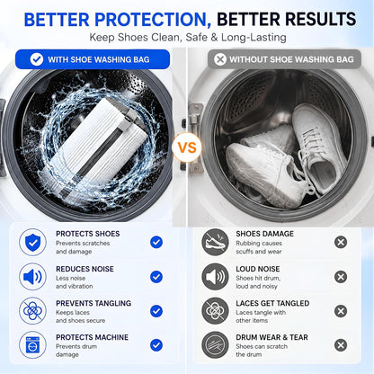 Shoe Washing Machine Bag for Wash & Dry, 4-in-1 Kit 2 Chenille Sneaker Laundry Bags + 2 Dust Bags, Self-Locking Zipper
