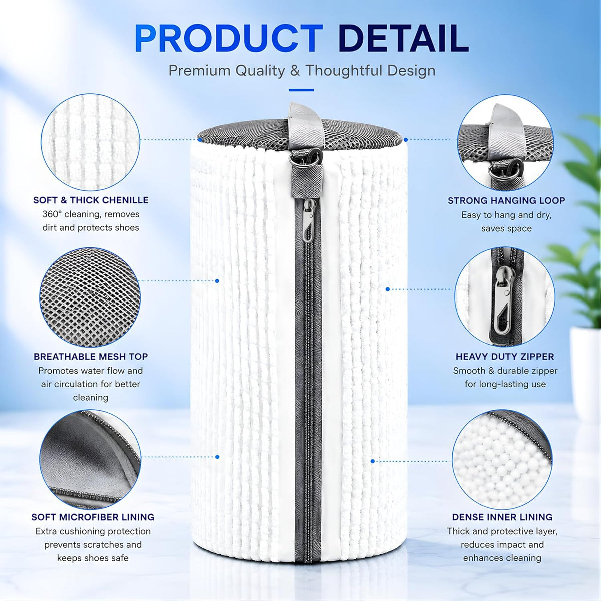 Shoe Washing Machine Bag for Wash & Dry, 4-in-1 Kit 2 Chenille Sneaker Laundry Bags + 2 Dust Bags, Self-Locking Zipper