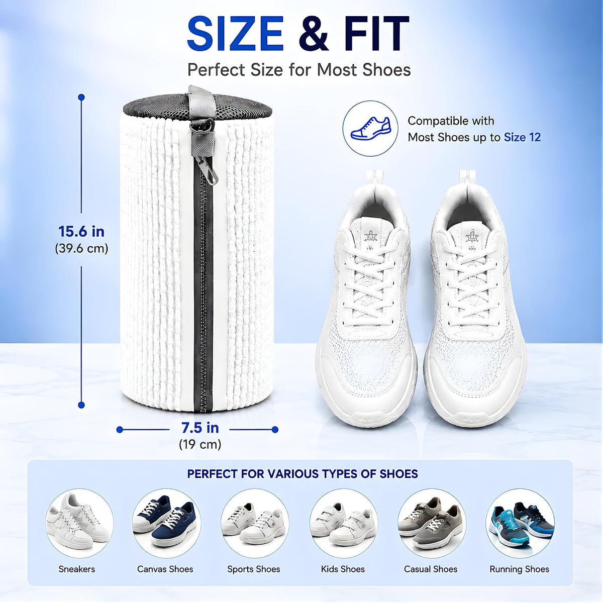 Shoe Washing Machine Bag for Wash & Dry, 4-in-1 Kit 2 Chenille Sneaker Laundry Bags + 2 Dust Bags, Self-Locking Zipper