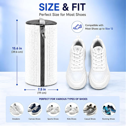 Shoe Washing Machine Bag for Wash & Dry, 4-in-1 Kit 2 Chenille Sneaker Laundry Bags + 2 Dust Bags, Self-Locking Zipper