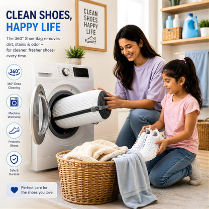 Shoe Washing Machine Bag for Wash & Dry, 4-in-1 Kit 2 Chenille Sneaker Laundry Bags + 2 Dust Bags, Self-Locking Zipper