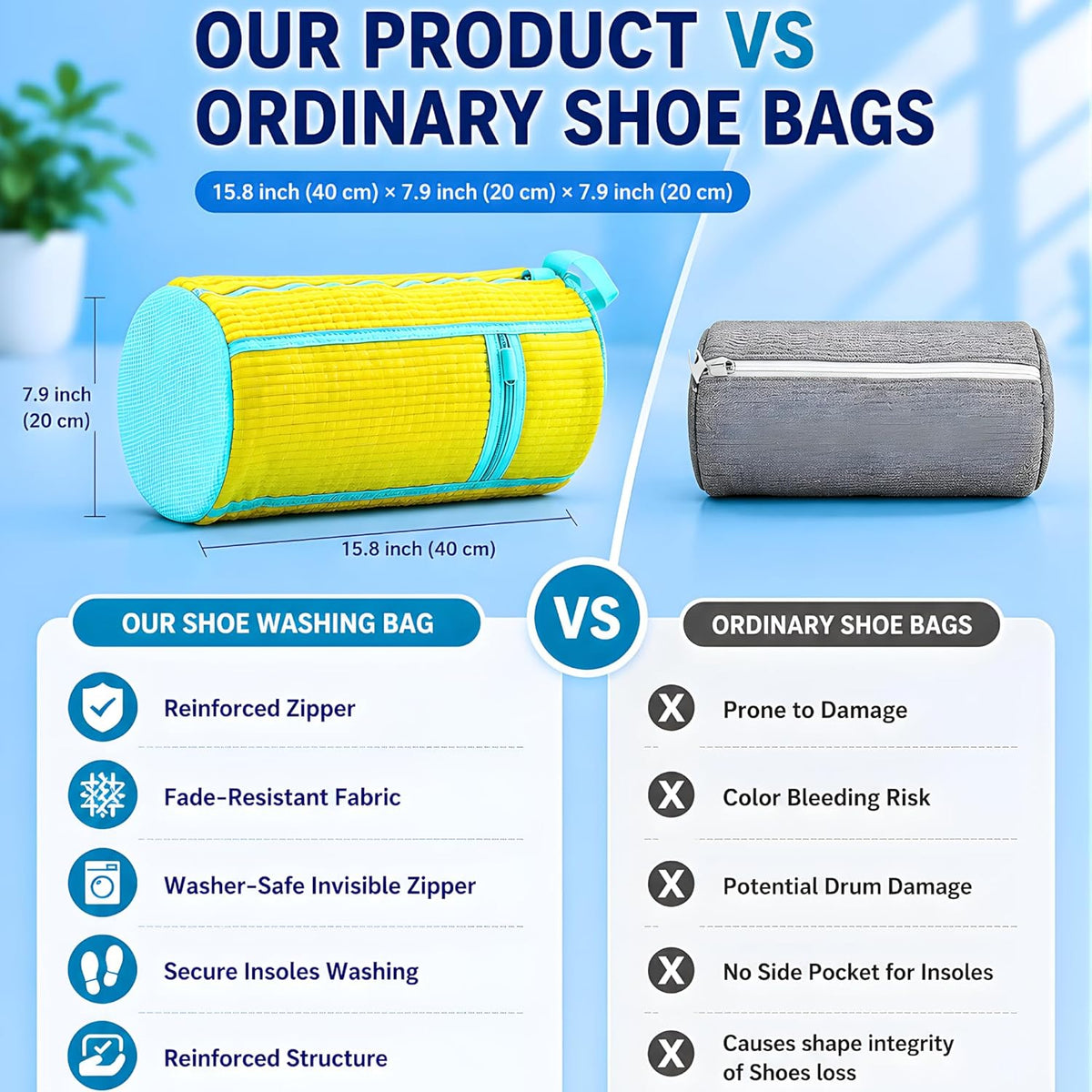 Shoe Washing Machine Bag for Wash & Dry, 4-in-1 Kit 2 Chenille Sneaker Laundry Bags + 2 Dust Bags, Self-Locking Zipper