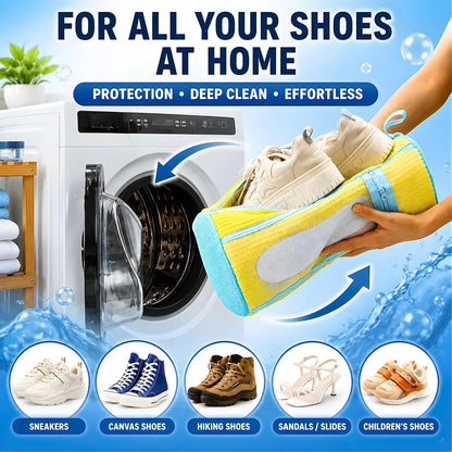 Shoe Washing Machine Bag for Wash & Dry, 4-in-1 Kit 2 Chenille Sneaker Laundry Bags + 2 Dust Bags, Self-Locking Zipper