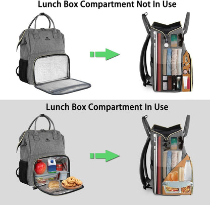 Insulated Lunch Backpack for Women, 15.6 Inch Work Laptop Backpack | with Lunch Compartment, Water-Resistant, Office Picnic College, Computer Backpacks, Meal Prep Bag, Gifts for Nurse Teacher