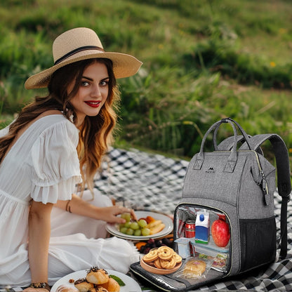Insulated Lunch Backpack for Women, 15.6 Inch Work Laptop Backpack | with Lunch Compartment, Water-Resistant, Office Picnic College, Computer Backpacks, Meal Prep Bag, Gifts for Nurse Teacher
