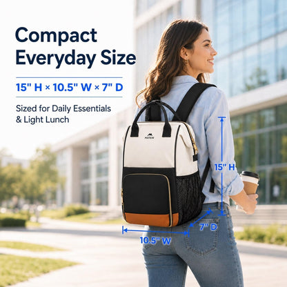 Insulated Lunch Backpack for Women, 15.6 Inch Work Laptop Backpack | with Lunch Compartment, Water-Resistant, Office Picnic College, Computer Backpacks, Meal Prep Bag, Gifts for Nurse Teacher
