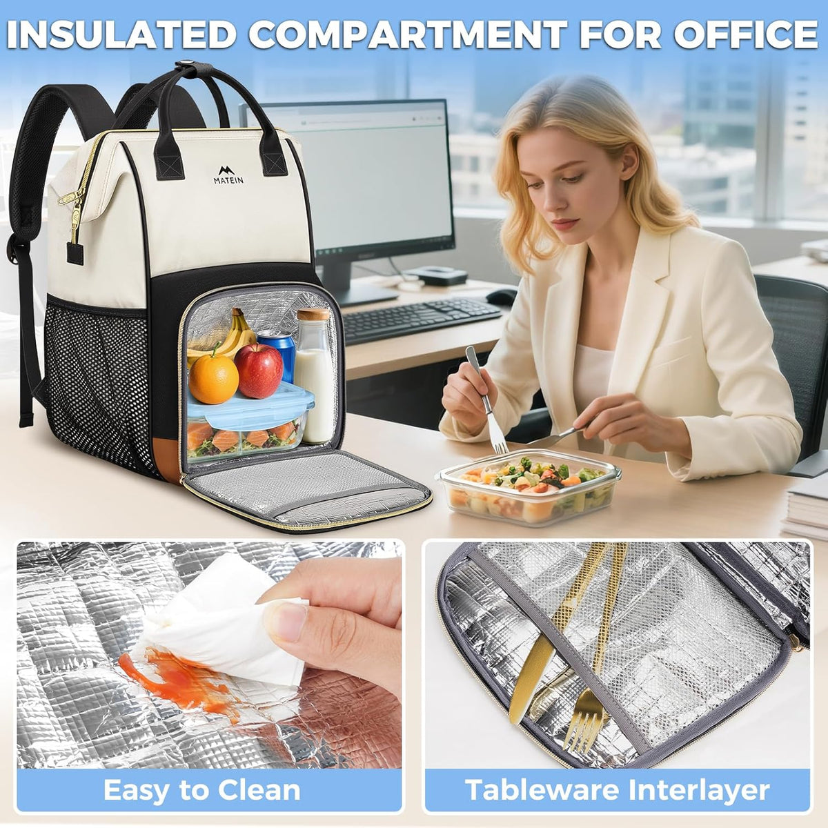 Insulated Lunch Backpack for Women, 15.6 Inch Work Laptop Backpack | with Lunch Compartment, Water-Resistant, Office Picnic College, Computer Backpacks, Meal Prep Bag, Gifts for Nurse Teacher