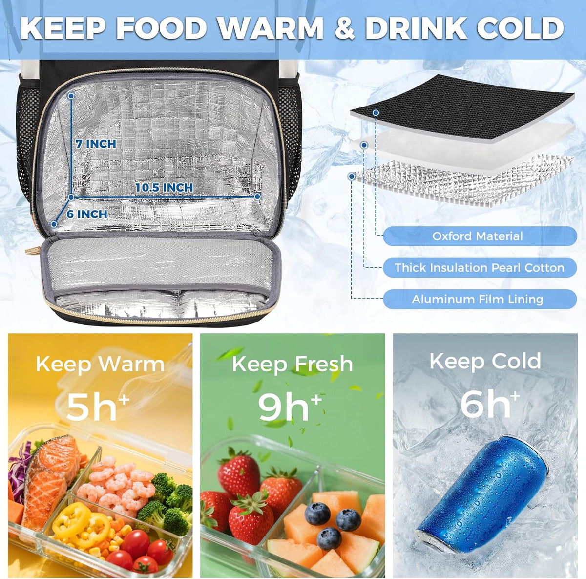 Insulated Lunch Backpack for Women, 15.6 Inch Work Laptop Backpack | with Lunch Compartment, Water-Resistant, Office Picnic College, Computer Backpacks, Meal Prep Bag, Gifts for Nurse Teacher