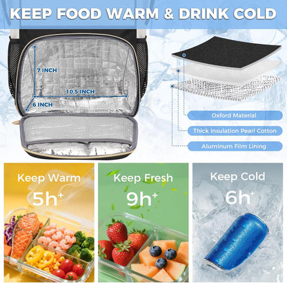 Insulated Lunch Backpack for Women, 15.6 Inch Work Laptop Backpack | with Lunch Compartment, Water-Resistant, Office Picnic College, Computer Backpacks, Meal Prep Bag, Gifts for Nurse Teacher