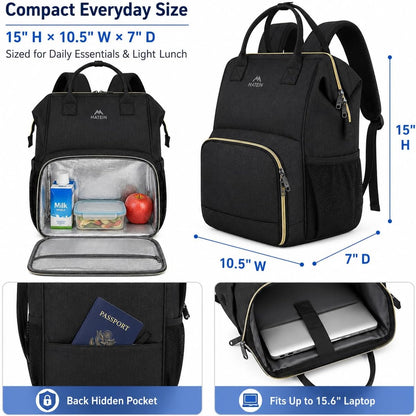 Insulated Lunch Backpack for Women, 15.6 Inch Work Laptop Backpack | with Lunch Compartment, Water-Resistant, Office Picnic College, Computer Backpacks, Meal Prep Bag, Gifts for Nurse Teacher