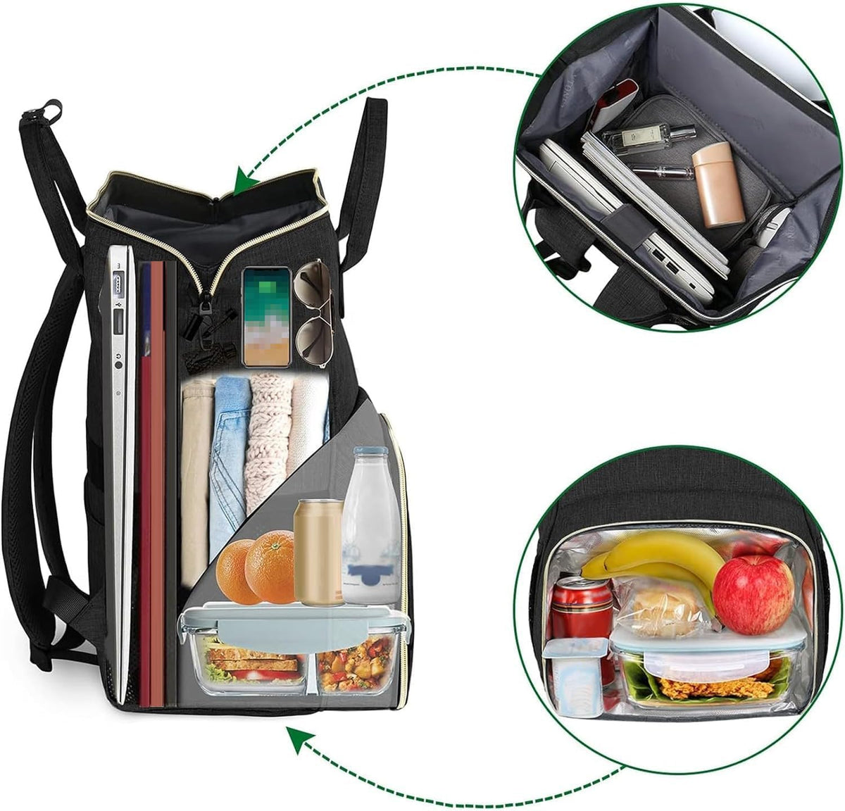 Insulated Lunch Backpack for Women, 15.6 Inch Work Laptop Backpack | with Lunch Compartment, Water-Resistant, Office Picnic College, Computer Backpacks, Meal Prep Bag, Gifts for Nurse Teacher