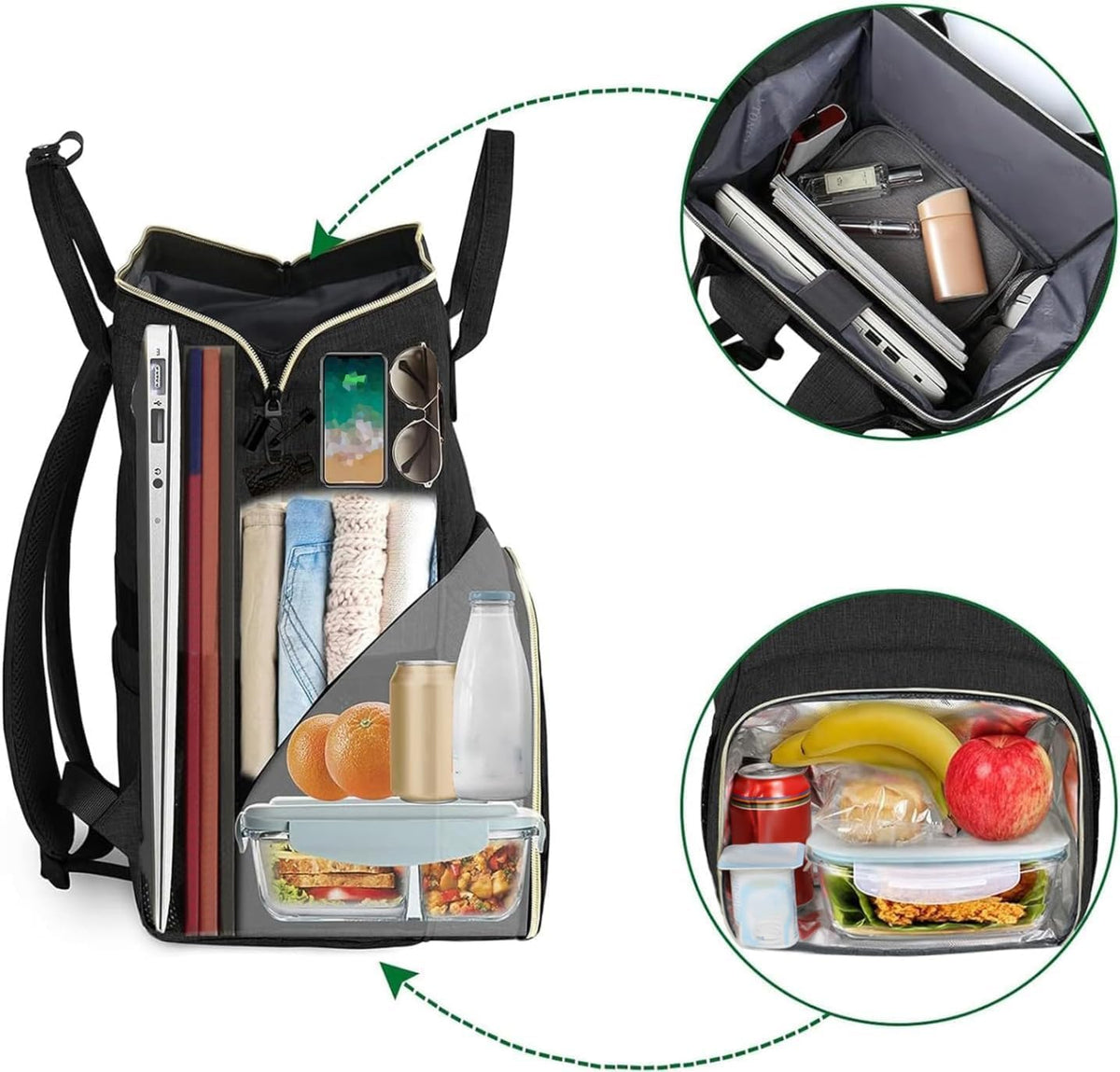 Insulated Lunch Backpack for Women, 15.6 Inch Work Laptop Backpack | with Lunch Compartment, Water-Resistant, Office Picnic College, Computer Backpacks, Meal Prep Bag, Gifts for Nurse Teacher
