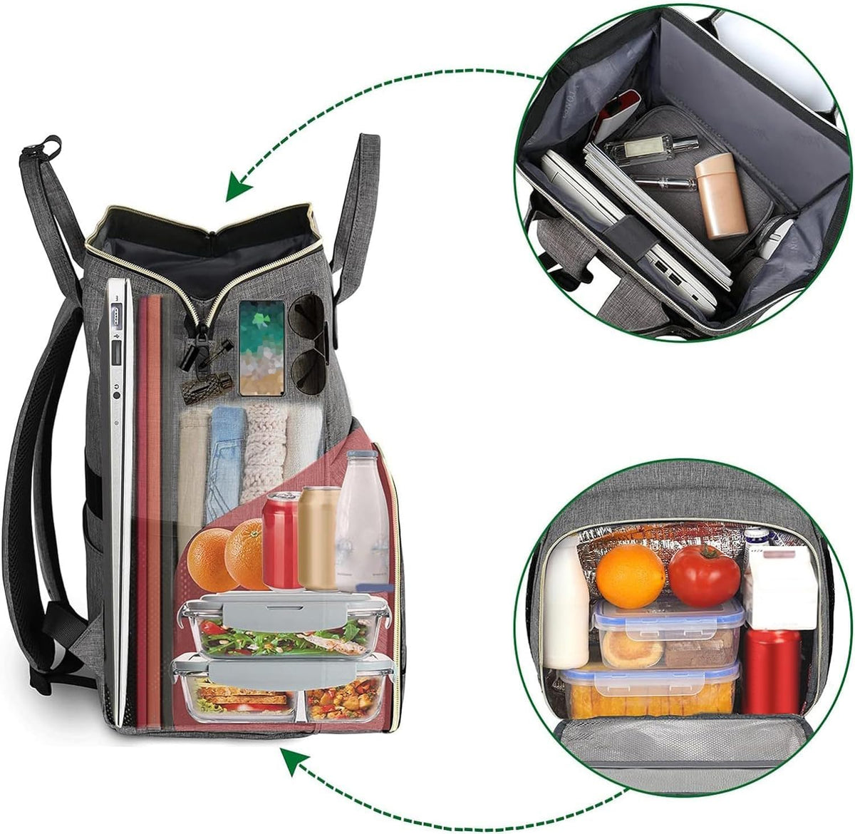 Insulated Lunch Backpack for Women, 15.6 Inch Work Laptop Backpack | with Lunch Compartment, Water-Resistant, Office Picnic College, Computer Backpacks, Meal Prep Bag, Gifts for Nurse Teacher