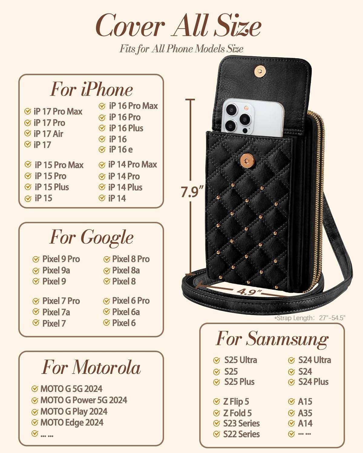 Crossbody Phone Purse for Women - Cute Small Bags Cellphone Wallet RFID Blocking with Strap Zipper and Card Slots