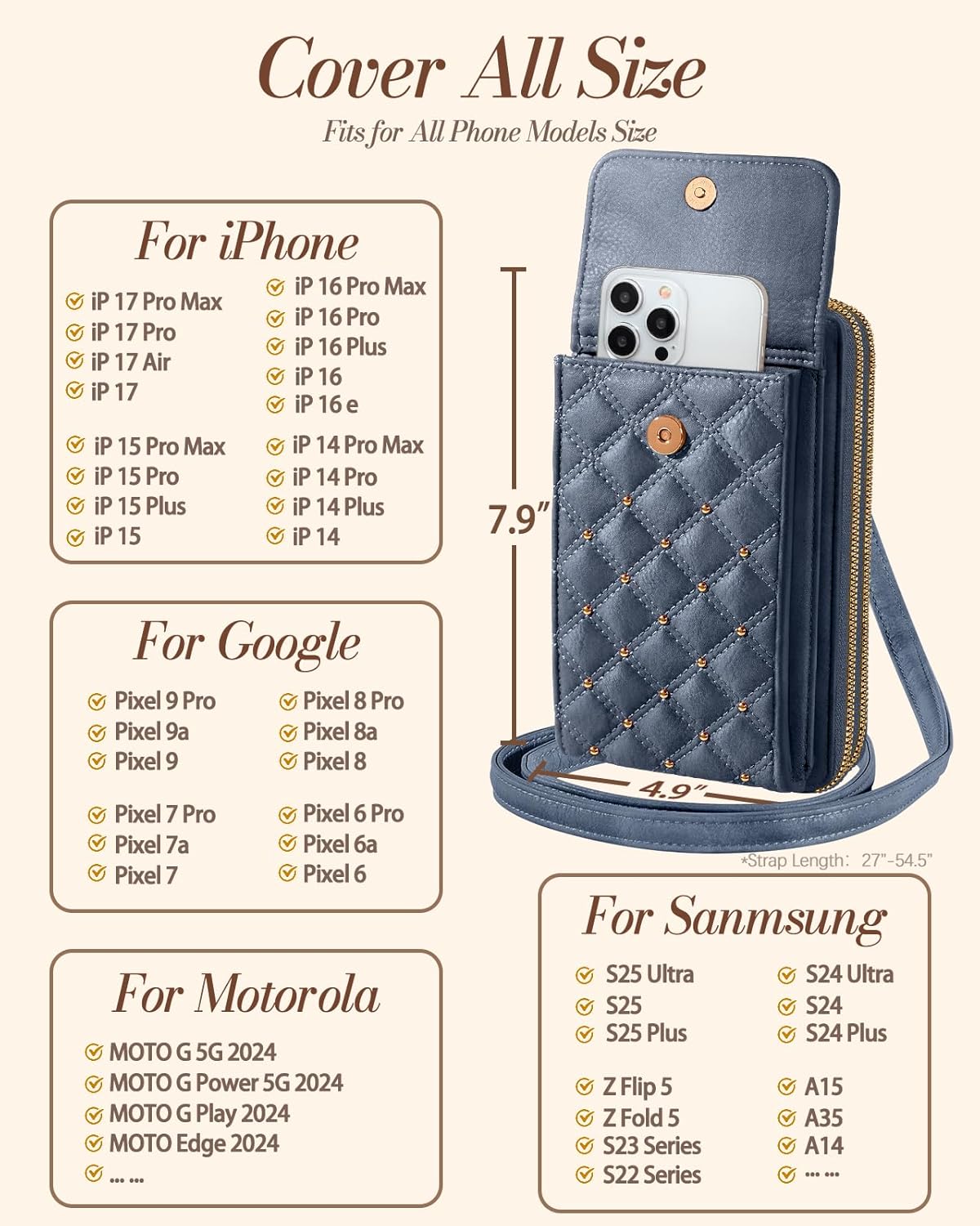 Crossbody Phone Purse for Women - Cute Small Bags Cellphone Wallet RFID Blocking with Strap Zipper and Card Slots