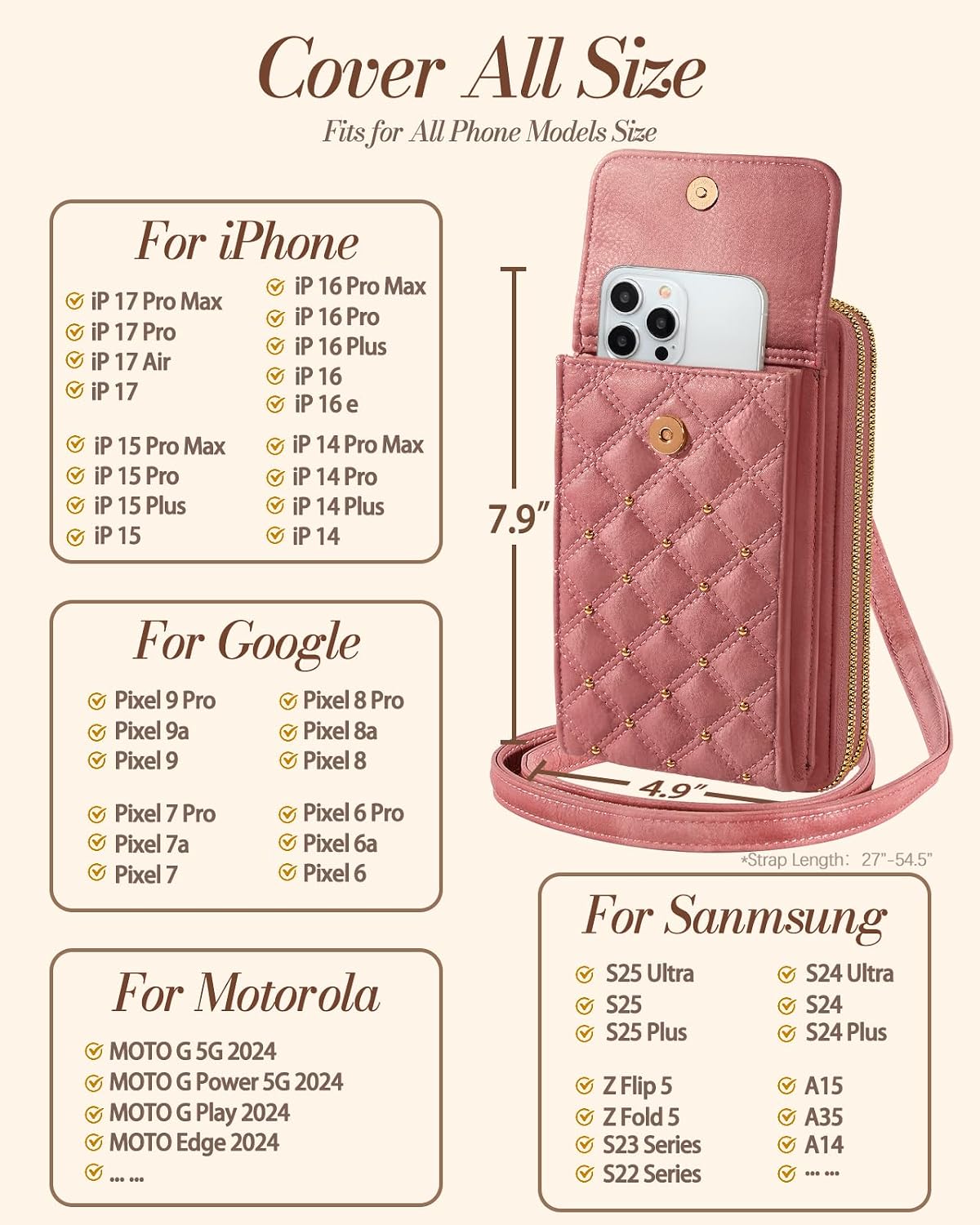 Crossbody Phone Purse for Women - Cute Small Bags Cellphone Wallet RFID Blocking with Strap Zipper and Card Slots