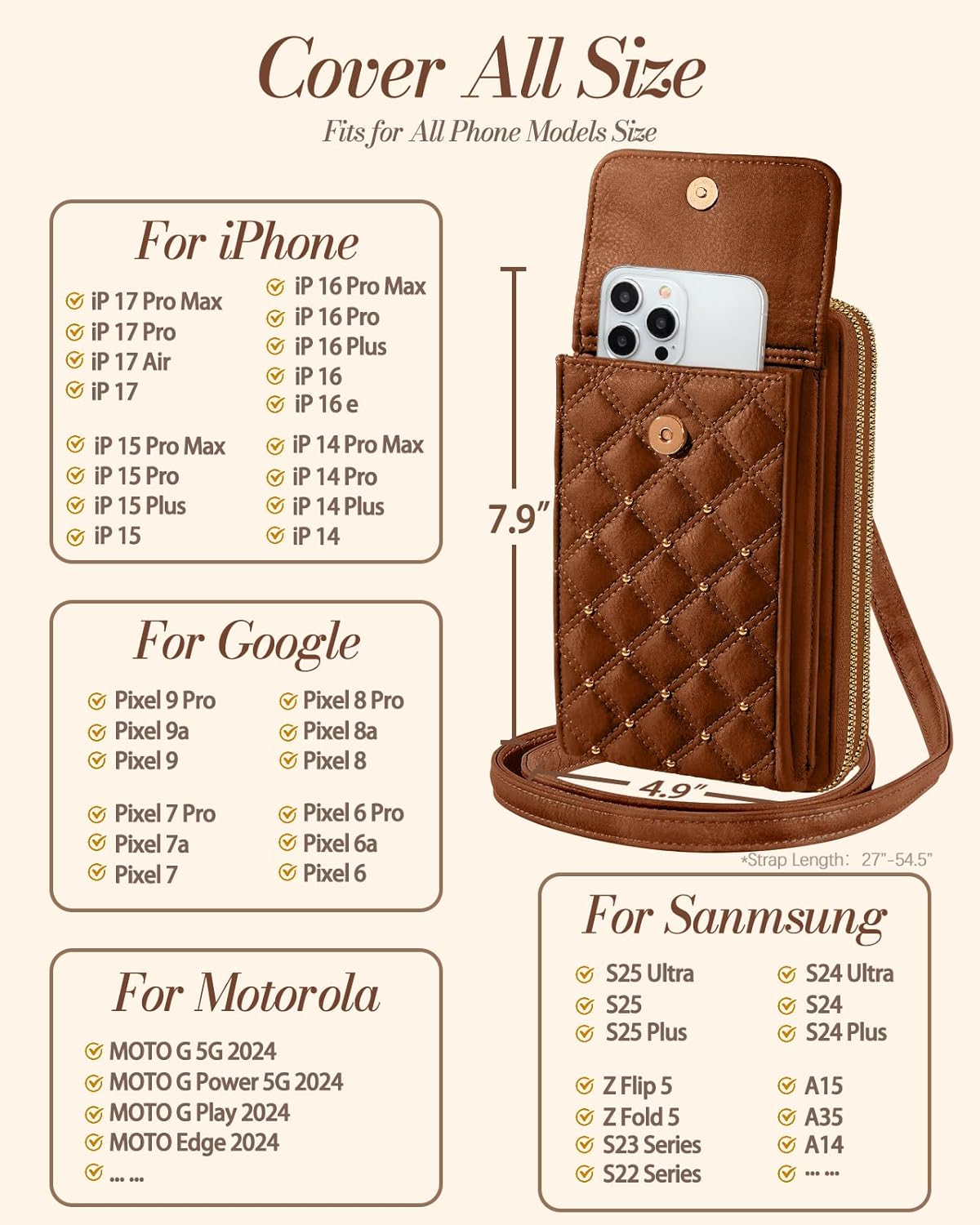 Crossbody Phone Purse for Women - Cute Small Bags Cellphone Wallet RFID Blocking with Strap Zipper and Card Slots
