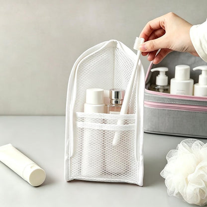 Standing Travel Toiletry Bag for Women, Waterproof Hanging Makeup Organizer Cosmetic Zipper Pouch, Portable Stand Up Toiletry Bags Containers for Bathroom Essentials, Brush & Accessories (Black, Pink)