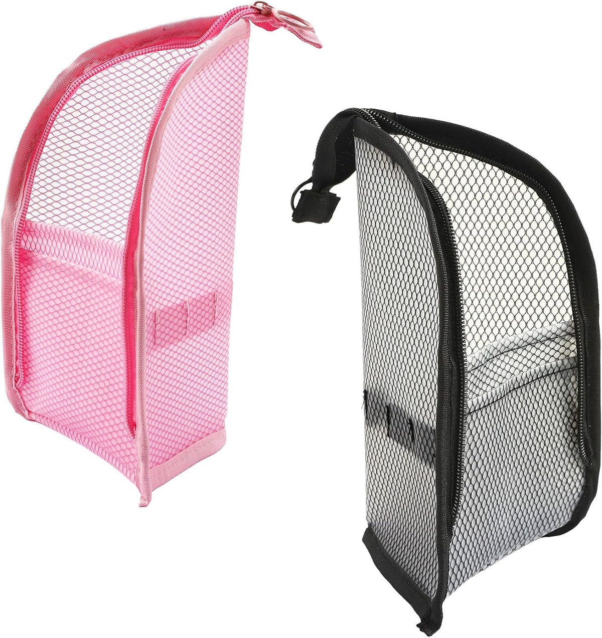Standing Travel Toiletry Bag for Women, Waterproof Hanging Makeup Organizer Cosmetic Zipper Pouch, Portable Stand Up Toiletry Bags Containers for Bathroom Essentials, Brush & Accessories (Black, Pink)