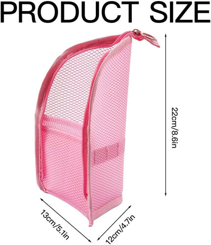 Standing Travel Toiletry Bag for Women, Waterproof Hanging Makeup Organizer Cosmetic Zipper Pouch, Portable Stand Up Toiletry Bags Containers for Bathroom Essentials, Brush & Accessories (Black, Pink)
