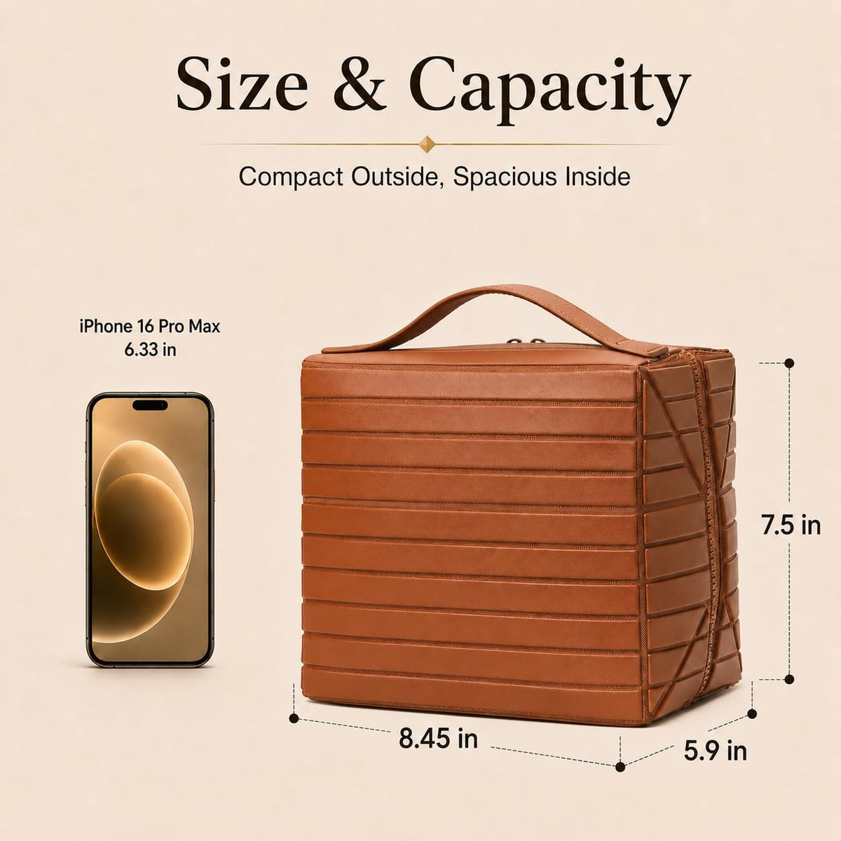 Travel Makeup Organizer Bag for Women, Fold Down Large Capacity Makeup Organizer with Compartments, Foldable Lay Flat Waterproof Cosmetic Toiletry Bag for Brushes, Skincare and Travel, Chocolate