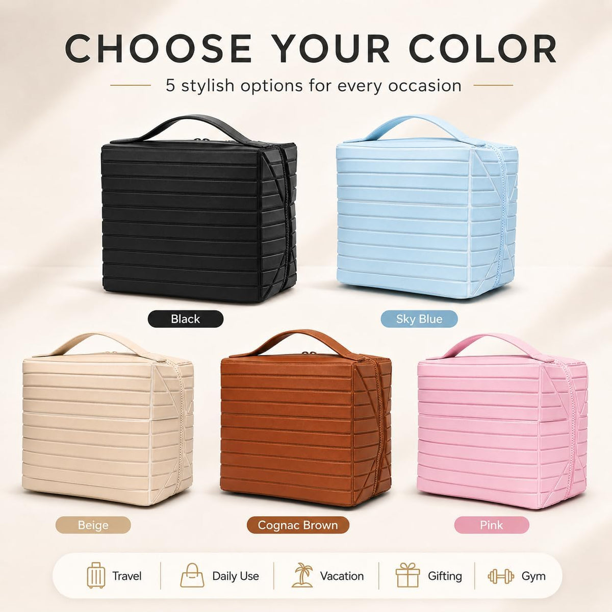 Travel Makeup Organizer Bag for Women, Fold Down Large Capacity Makeup Organizer with Compartments, Foldable Lay Flat Waterproof Cosmetic Toiletry Bag for Brushes, Skincare and Travel, Chocolate