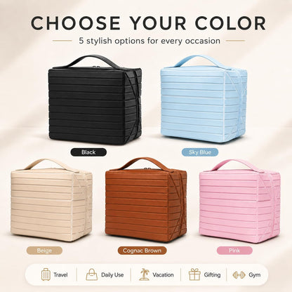 Travel Makeup Organizer Bag for Women, Fold Down Large Capacity Makeup Organizer with Compartments, Foldable Lay Flat Waterproof Cosmetic Toiletry Bag for Brushes, Skincare and Travel, Chocolate
