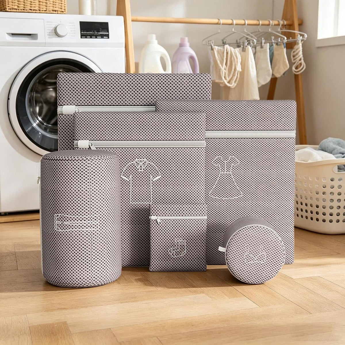 Mesh Washing Bags for Laundry - Anti-Knot Bra Protective Sack - with Zipper Machine Washable Anti-Deformation Laundry Wash Bag | for Outerwear Skirt T-Shirt Sock Pant Travel Dorm