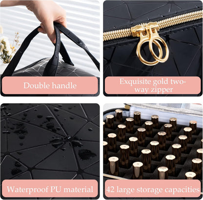 Nail Polish Organizer Bag Holds 42 Bottles Nail Polish & Nail Lamp, Gel Nail Polish Organizers and Storage box for Nail Tech, Nail Kit Supplies Organizer Case - Black