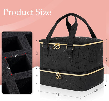 Nail Polish Organizer Bag Holds 42 Bottles Nail Polish & Nail Lamp, Gel Nail Polish Organizers and Storage box for Nail Tech, Nail Kit Supplies Organizer Case - Black